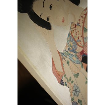 川瀬巴水 木版画【ゆく春】版木消失作品 大正14年作品 額装 Jシールワタナベ6㎜印　Z260 