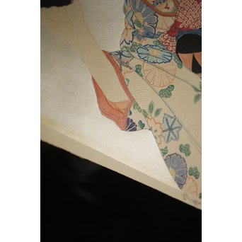 川瀬巴水 木版画【ゆく春】版木消失作品 大正14年作品 額装 Jシールワタナベ6㎜印　Z260 