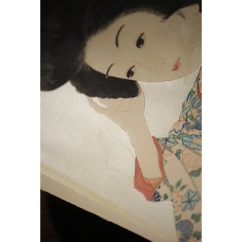 川瀬巴水 木版画【ゆく春】版木消失作品 大正14年作品 額装 Jシールワタナベ6㎜印　Z260 