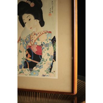 川瀬巴水 木版画【ゆく春】版木消失作品 大正14年作品 額装 Jシールワタナベ6㎜印　Z260 