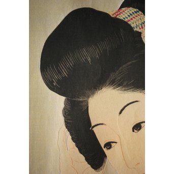 川瀬巴水 木版画【ゆく春】版木消失作品 大正14年作品 額装 Jシールワタナベ6㎜印　Z260 