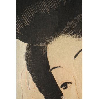川瀬巴水 木版画【ゆく春】版木消失作品 大正14年作品 額装 Jシールワタナベ6㎜印　Z260 