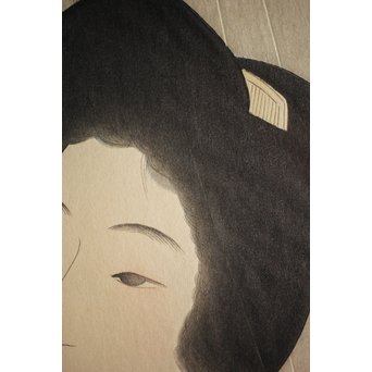 伊東深水 木版画【時雨】 Z261 