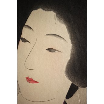 伊東深水 木版画【時雨】 Z261 