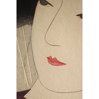 伊東深水 木版画【時雨】 Z261 