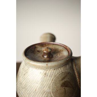 人間国宝 島岡達三 益子象嵌縄文 急須/汲出/湯呑/茶器揃　P263 