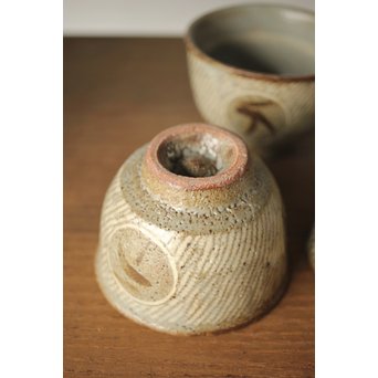 人間国宝 島岡達三 益子象嵌縄文 急須/汲出/湯呑/茶器揃　P263 