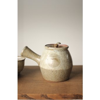 人間国宝 島岡達三 益子象嵌縄文 急須/汲出/湯呑/茶器揃　P263 