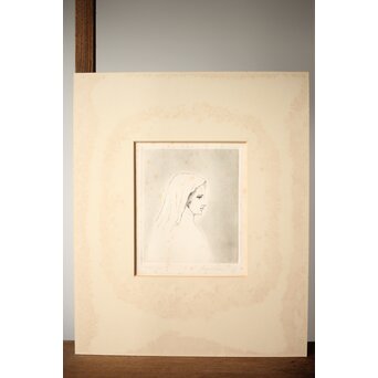 舟越保武 婦人像 エッチング/リトグラフ 額装　Z262 
