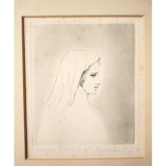 舟越保武 婦人像 エッチング/リトグラフ 額装　Z262 