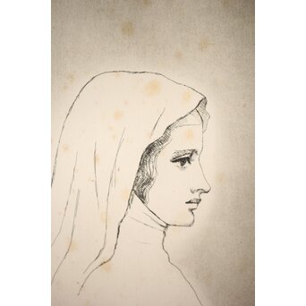 舟越保武 婦人像 エッチング/リトグラフ 額装　Z262 