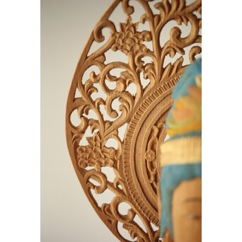 松下武雄作 観音立像 仏教美術彩色木彫　X310 