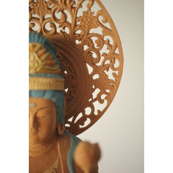 松下武雄作 観音立像 仏教美術彩色木彫　X310 