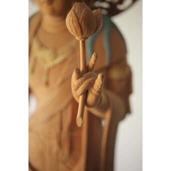 松下武雄作 観音立像 仏教美術彩色木彫　X310 