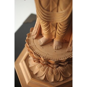 松下武雄作 観音立像 仏教美術彩色木彫　X310 