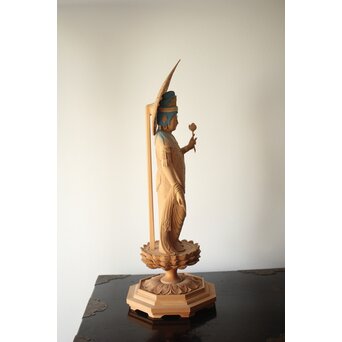 松下武雄作 観音立像 仏教美術彩色木彫　X310 