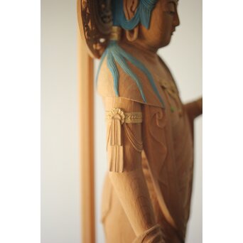 松下武雄作 観音立像 仏教美術彩色木彫　X310 