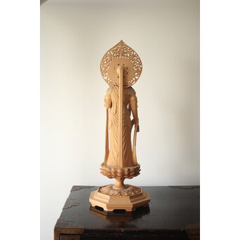 松下武雄作 観音立像 仏教美術彩色木彫　X310 