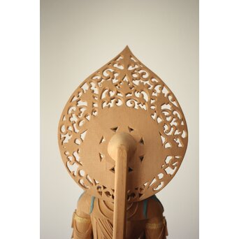 松下武雄作 観音立像 仏教美術彩色木彫　X310 