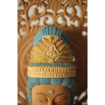 松下武雄作 観音立像 仏教美術彩色木彫　X310 