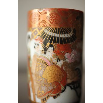 鏑木製 九谷 毛筆彩色 茶巾筒　P265 