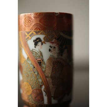 鏑木製 九谷 毛筆彩色 茶巾筒　P265 