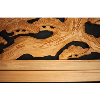 松に鷹 木彫欄間 2枚1組　R0128 