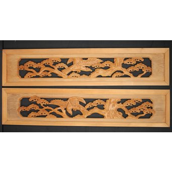 松に鷹 木彫欄間 2枚1組　R0128