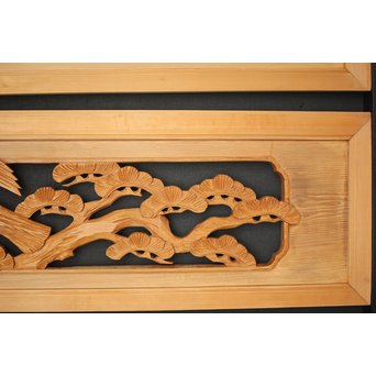 松に鷹 木彫欄間 2枚1組　R0128 