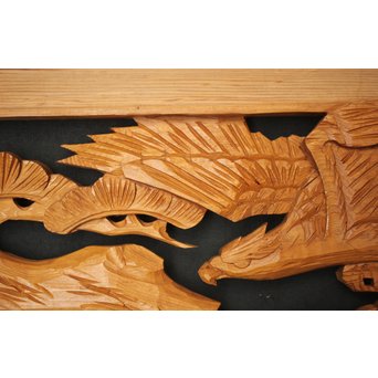 松に鷹 木彫欄間 2枚1組　R0128 