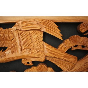 松に鷹 木彫欄間 2枚1組　R0128 