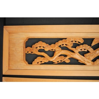 松に鷹 木彫欄間 2枚1組　R0128 