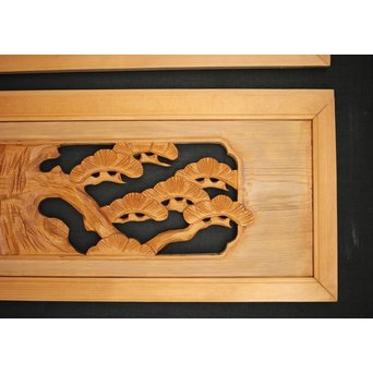 松に鷹 木彫欄間 2枚1組　R0128 