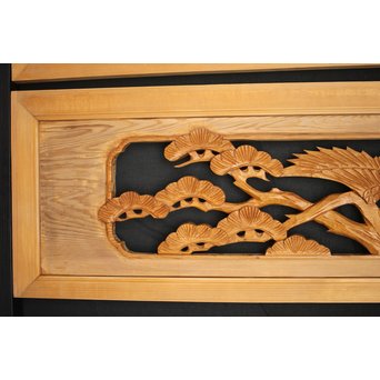 松に鷹 木彫欄間 2枚1組　R0128 