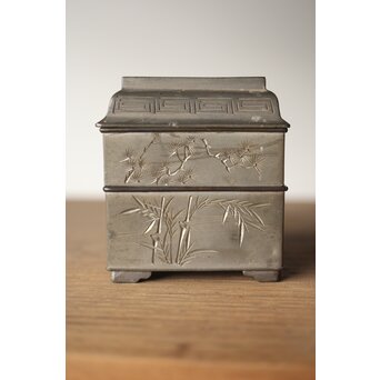 清朝期 錫 香時計 四君子漢詩彫　M280 