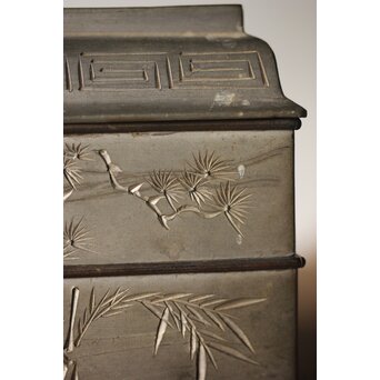 清朝期 錫 香時計 四君子漢詩彫　M280 