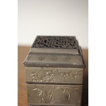 清朝期 錫 香時計 四君子漢詩彫　M280 