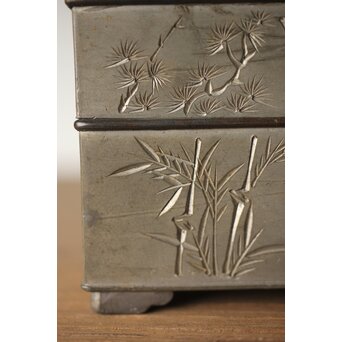 清朝期 錫 香時計 四君子漢詩彫　M280 