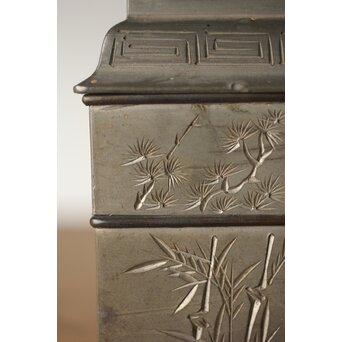 清朝期 錫 香時計 四君子漢詩彫　M280 