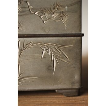 清朝期 錫 香時計 四君子漢詩彫　M280 