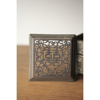 清朝期 錫 香時計 四君子漢詩彫　M280 