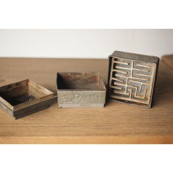 清朝期 錫 香時計 四君子漢詩彫　M280 