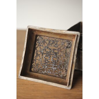 清朝期 錫 香時計 四君子漢詩彫　M280 