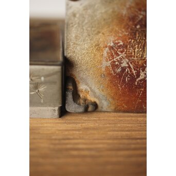 清朝期 錫 香時計 四君子漢詩彫　M280 