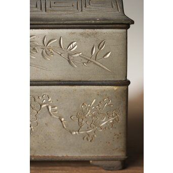 清朝期 錫 香時計 四君子漢詩彫　M280 