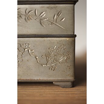 清朝期 錫 香時計 四君子漢詩彫　M280 