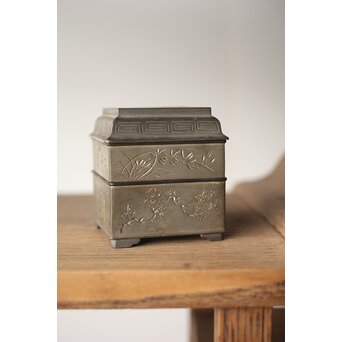 清朝期 錫 香時計 四君子漢詩彫　M280 