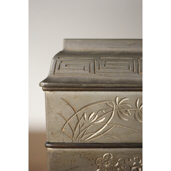 清朝期 錫 香時計 四君子漢詩彫　M280 