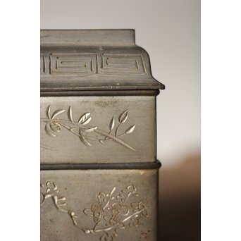 清朝期 錫 香時計 四君子漢詩彫　M280 