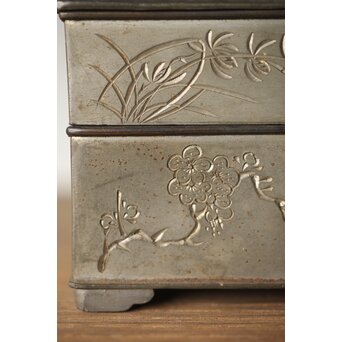 清朝期 錫 香時計 四君子漢詩彫　M280 